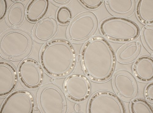 Champagne Elliptic Sequin Table Linen, Sheer White Table Cloth, Circle Pattern Table Cloth, Gold Sequin Table Cloth