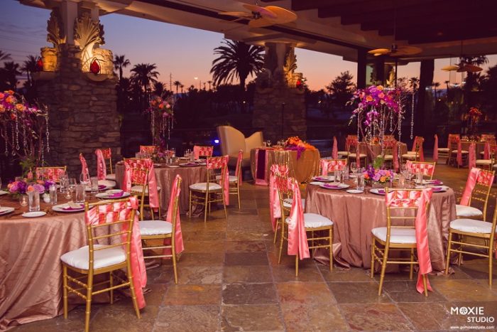 Coral Shantung Chair Sash, Pink Chair Tie, Camel Pintuck Table Linen