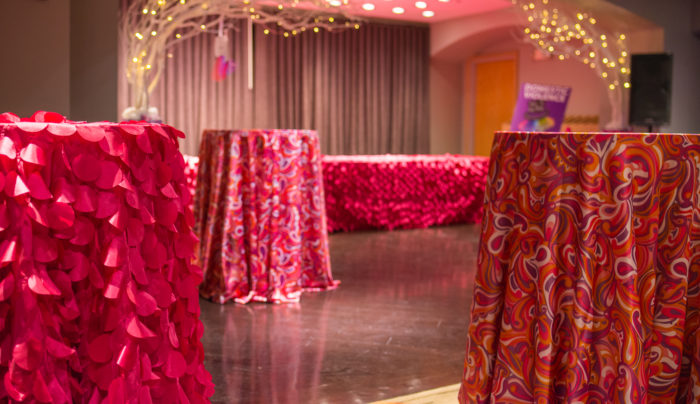 Pink & Orange Pucci Table Linen, Watermelon Petal Taffeta Table Linen, High Cocktail Tables