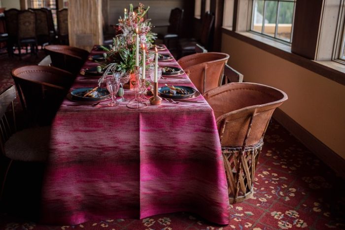 Red Abstract Table Cloth, Red Pattern Table Cloth, Red and Pink Table Linen, Denim Napkin